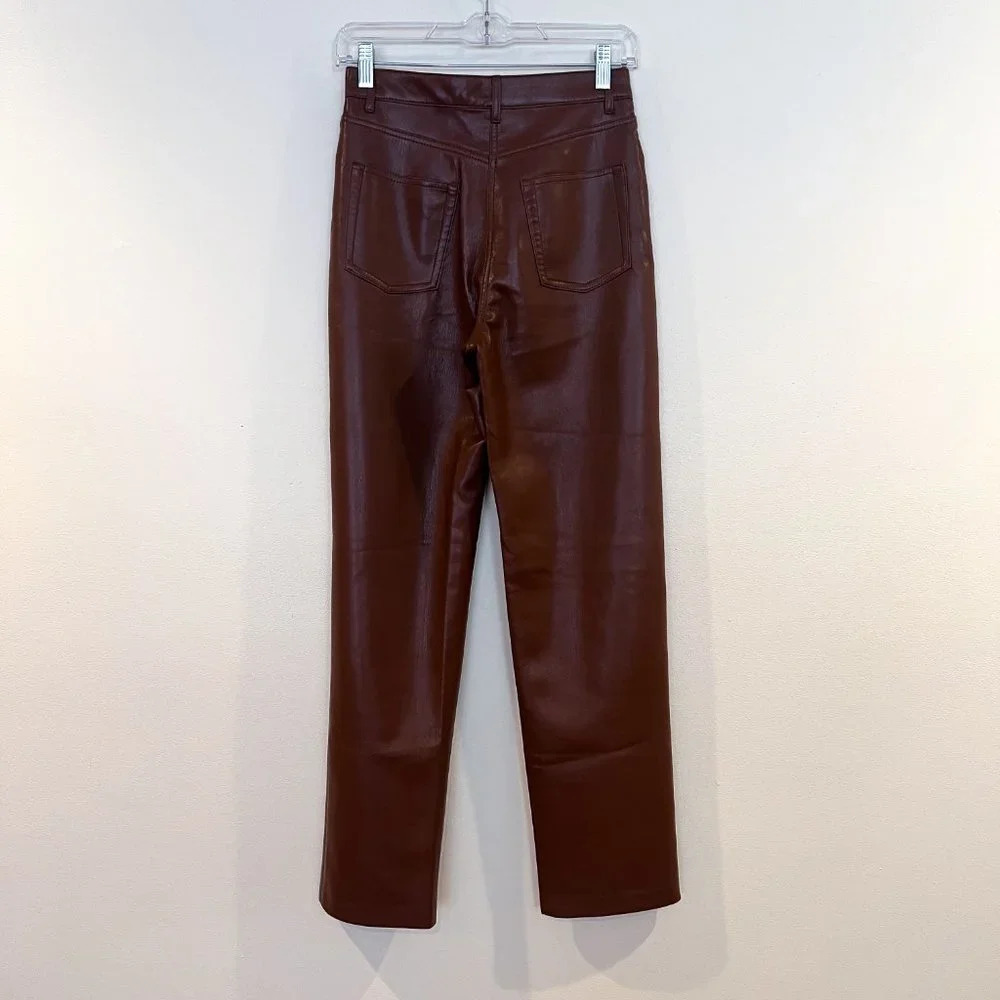 Wilfred The Melina Brown Faux Leather High Waist Classic Straight Leg Pants 4 - Picture 8 of 8